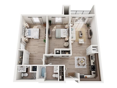 Floor plan for 2 beds, 2 baths, 1065 sqft